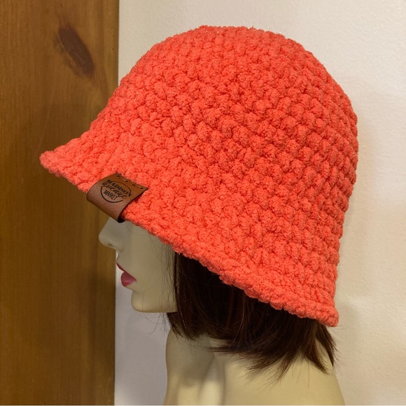Dark, coral sparkle, super soft, squishy, bucket hat, three seasons, chic hat - Picture 5 of 8